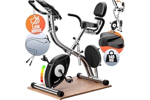 SPORTANA® Eagle 2/3/4 Folding Exercise Bike with Fitness Bands | Adjustable 10 Resistance Levels | Battery Operated LCD Display | Foldable Home Trainer