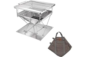 CAMPING MOON CAMPINGMOON - Parrilla portátil de acero inoxidable 3 en 1 para quemar leña y hoguera de 14 x 15.4 pulgadas con bolsa de transporte MT-035