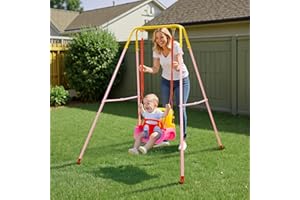 Warmiehomy 3 in1 Baby Swing Chair with Safety Harness Kids Swings for Garden Backyard Outdoor Indoor, Foldbale Toddler Swing Chair Play for Children Gift for 1 2 3 4-10 years old Boys Girls, Red