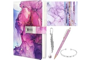 Candcamp Secret Diary with Lock for Girls,Purple UV Leather Journal with Lock Kids Password Journal Notebook Kit with Bracelet Pen Bookmark Washi Paper for Back to School Birthday Festival Present