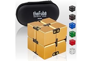 PILPOC theFube Infinity Cube Fidget Desk Toy - Aluminum Infinite Magic Cube with Exclusive Case, Sturdy, Heavy, Relieve Stress and Anxiety, for ADD, ADHD, OCD (Gold)