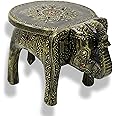 JH Gallery Handcrafted and Hand-Painted Wooden Elephant Shape Stool/Side Table for Home/Office/Living or Bedroom Decor (Antique Black)