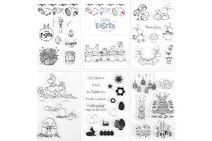‎FOLANVOFF Silikonstempel Ostern Set, 6 Blätter Clear Stamp Ostern, Silikon Stempel OsterHasen Ostereier Silikonstempel Frühling Clear Stempel Set für DIY Bullet Journal Scrapbooking Fotoalbum