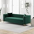 Caradel Lewis Fabric 3 Seater Sofa for Living Room Green | Comfortable 3 Person Sofa Furniture | Wooden Sofa 3 Seater Couch for Home Decor Wedding Gift