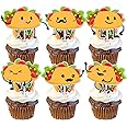 18pcs Gold Glitter Cute Taco Bout Dessert Cupcake Topper Mexican Yummy Food Fiesta Festival Theme Decor Supplies Baby Shower Happy Birthday Party Decorations