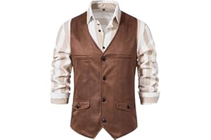 MakingDa Suede Cowboy Waistcoat Men V Neck Casual Classic Vintage Leather Vest Western Costume