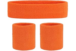 ONUPGO Sweatband Set (3 Pieces) Sports Headband Wrist Striped Sweatbands Terry Cloth Wristband Athletic Exercise Basketball Wrist Sweatband and Headbands Moisture Wicking Sweat Absorbing Head Band
