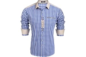 COOFANDY Hemd Herren Langarm Trachtenhemd Oktoberfest Kariertes Hemd Freizeithemd Karohemden Herrenhemden mit Baumwolle Kent-Kragen