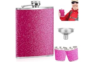 RUAYIA Edelstahl Flachmann 8oz/240ml Freundin Rosa Glitzer mit 2 Stück Schnapsglas, Tragbar Rosa Flachmann für Männer und Frauen für Whiskey & Rum & Wodka, für Reisen, Party, Camping, Schenken