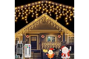 ‎OLLNY Ollny Eisregen Lichterkette außen 12m 504 LEDs Weihnachtsbeleuchtung außen warmweiß mit Fernbedienung, wasserdicht Lichterkette außen mit 8 Modi Timer für Balkon Haus Weihnachtsdeko aussen
