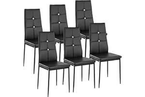 tectake® Silla de Comedor, Asiento y Respaldo Acolchado, Piel Sintética, Piedras Brillantes, Sillas Modernas, Sillas Cocina, Alta Capacidad de Carga, Montaje Rápido - 6 Sillas Negro