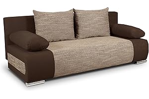 ‎SOFNET Schlafsofa Naki - Sofa mit Schlaffunktion und Bettkasten, Bettsofa, Couchgarnitur, Couch, Sofagarnitur, Bett (Braun + Beige (Alova 68 + Berlin 03))