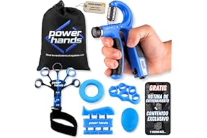 POWER HANDS SUPER PACK fortalecedor de Manos y brazos– Hand Grip completo con Accesorios para Fortalecimiento, Entrenamiento y Rehabilitación - Accesorios gimnasio - Escalada accesorios