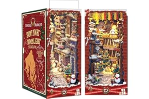 RONSTONE DIY Book Nook Kit - Miniature Dollhouse Booknook Bookshelf Insert Decor with LED Light and Dust Cover - Snowy Night Moonlight Shadow Bookends Model Build Creativity Gift Kit for Adults