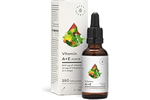 ‎AURA HERBALS AURA HERBALS® Vitamin A + E Forte 900 Tropfen - Flüssig 30ml - Natürliche Vitamin E - Vegan - Einfache Komposition - Ohne Zusatzstoffe - Hochdosiert - Hohe Bioverfügbarkeit - In Olivenöl