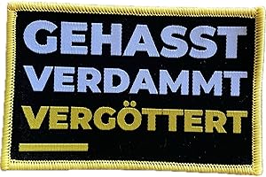 ‎HEIDENKLAMOTTEN Heidenklamotten - GEHASST VERDAMMT VERGÖTTERT Aufnäher/Patch zum Aufnähen oder Aufbügeln | Passend für Böhse Onkelz Musik-Fanbekleidung (Gelb)