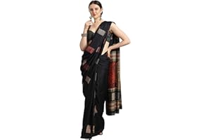 EthnicJunction Damen Seidenmischung Bedruckter Sari mit Blusenteil