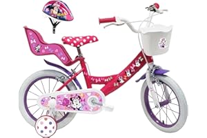 A.T.L.A.S. Bicicletta da bambino 14" da bambina Minnie/Disney dotata di 2 freni, porta bambola posteriore, cestino anteriore e casco incluso!