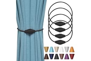 Pretty Jolly 4 Pack Upgrade Magnetic Curtain Tiebacks Handmade Weave Rope Curtain Holdbacks Convenient Decorative Cone Curtain Drape Tie Backs for Home & Office Window Drapery (Black)