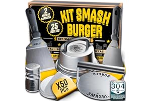 SMASHI BURGER SMASHI® Smash Burger Kit Piezas Profesional Acero Inoxidable 304 Certificado EU Contacto Alimentos | Prensa Hamburguesas Smasher Tratamiento Antiadherente | El Auténtico Kit Smash Burger (6 Piezas)