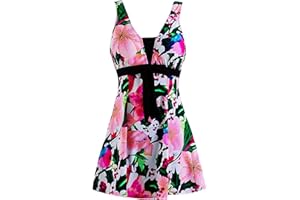 Wantdo Women's Plus Size Swimwear One Piece Tummy Control Swimdress Modest Skirted Swimsuit