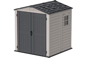 Duramax StoreMate PLUS 6 x 6 (3.65 m²) Kunststoff gerätehaus mit robustem Kunststoffboden und 1 festen Fenster, robuste Metalldachkonstruktion, feuerhemmend und wartungsfrei, Dunkelgrau & Adobe