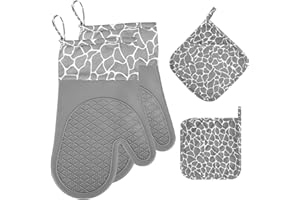 SINLAW Materiale in silicone e cotone resistente al calore,Presine silicone da cucina,Guanti forno per cucinare e grigliare (Grey 4pcs)