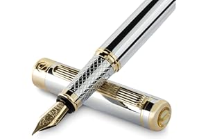 ‎SCRIVEINER Scriveiner Silber Füllfederhalter Füller Edel mit 24 Karat Gold-Finish, Schmidt 18 Karat vergoldete Feder (fein), Bestes Geschenk für Herren und Damen, Manager, Führungskräfte (Silber Chrom)