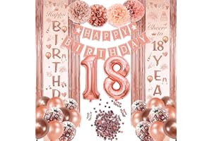 BITOYO 18th Birthday Decoration for Women, Rose Gold 18th Birthday Decorations, Happy Birthday Balloons Banner, Rose Gold Balloons Set, for Girls Women Birthday Party Decorations