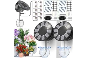 TRJZWA Sistema de Riego Solar para Jardín,Riego por Goteo Automatico Kit Solar Two Pack con 9 Programas de Riego Manguera de 15 m para Jardín/Plantas de Balcón
