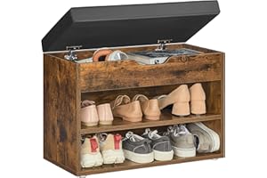 ‎VASAGLE VASAGLE Schuhbank, Sitzbank, Schuhregal mit gepolstertem Kissen, Schuhorganizer mit 3 Ebenen, 30 x 60 x 44 cm, für Flur, Wohnzimmer und Schlafzimmer, vintagebraun LHS020K03