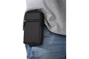 LLWQUANZSS Burlife Belt Bag, Men's Black Smartphone Belt Pouch Mobile Phone Belt Clip Case with Belt Loop Carabiner Bag Vertical Waist Pocket