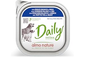 Almo Nature Daily Dog - Nourriture Humide pour Chiens avec Poisson Blanc et Riz -Pâté pour Chiens Adultes: 9 barquettes de 300g