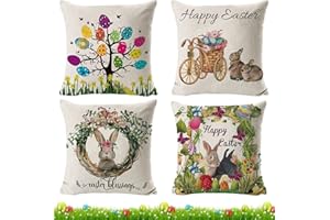 Qunkun 4 poszewki na poduszki wielkanocne, zajączek wielkanocny, poszewka na poduszkę wielkanocną, dekoracyjne poszewki na poduszki, na Wielkanoc, do dekoracji domu, na imprezę