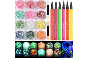 DYNOZIM Glow in the Dark Glitter Gel with UV Neon Liquid Eyeliner Pen Set for Body Face Hair Eye, Makeup Kit for Rave Accessories Party Halloween Anime Cosplay Concerts Festival Carnival Face Paint