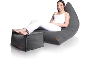 Aiire Puff Salon con Reposapies Moderno - Puf Gigante y Reposa pies para Oficina, Escritorio o Gaming - Bean Bag o Puffs de Suelo XXL para Decoracion Habitación Juvenil Gris Oscuro