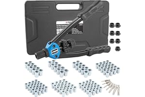 TECPO Nietmutternzange Set, 110-teilig Profi Satz Nietmuttern mit Gewinde, Nietzange, Universalschlüssel, Zugdorne und Mundstücke aus Stahl M3, M4, M5, M6, M8, M10, M12