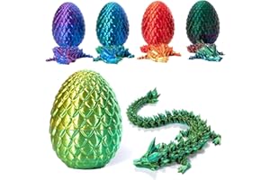 EMOTTLE 3D Printed Dragon in Egg, Articulated Dragon Crystal Dragon Egg, Flexible Joints Dragon Fidget Toy Easter Egg Hunt, Home Office Decor Executive Desk Toys for Kids Adults (Y-Green)
