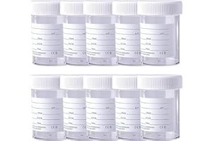 BODYHEALT 10 x Urine Sample Bottles Specimen Pot Graduated Container with Lid & Printed Label 60ml for Urine Medical Collection Suitable For NHS Spill Proof