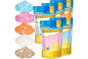 NITOY 11 Lbs/5kg Moldable Self-Sticking Play Sand, Never Dries Out-Fun for 3 Years and up Kids Bulk Refill for Sensory Sand Box Toys, Ideal for Shaping, Squeezing, Scooping and Rolling (5 Light Colors)