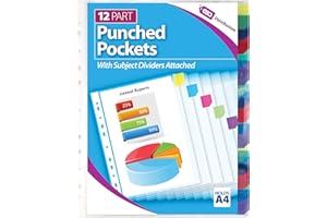 E&A DISTRIBUTION LIMITED A4 Clear Plastic Punched Pockets Filing Folders Wallets Sleeves Document Files (Punched Pockets with Subject Dividers Attached)