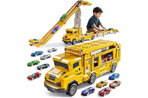 Bennol Truck Toys for Kids, Double Race Car Track Transport Vehicle with 12 Die-Cast Car Toys, Cars Ramp Toy for Toddler 3-5, Christmas Birthday Gift for 3 4 5 6 7 8 Years Old Boys Girls
