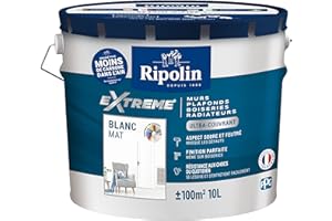RIPOLIN - Peinture Monocouche pour Murs, Boiseries & Radiateurs - Intérieur - Finition Parfaite - Aspect Sobre et Feutré - Haute Résistance aux Chocs & Salissures - Lessivable - Mat - 10L - Blanc