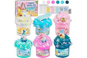 LAWOHO 6 Pack Mermaid Gnomes Slimes, Pink & Blue Slime Kit for Kids with Cloud, Clear, Butter & Water Slime, Fluffy Slime Party Favors, Slime Kits for Girls & Boys Birthday Halloween Christmas Easter