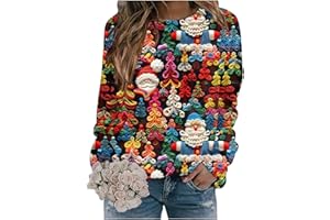 GENERIC Christmas Jumpers for Women Ladies Santa Claus Xmas Tree Snowman Printed Sweatshirt Cute Funny Hilarious Ugly Sweater