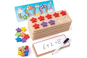 SYNARRY Wooden Ten-Frame Set, Math Games for Kindergarten Preschool 1st 2nd Grade Classroom, Kids Number Counting Blocks, Montessori Educational Toys Gifts for 3 4 5 6 7 8 Year Old