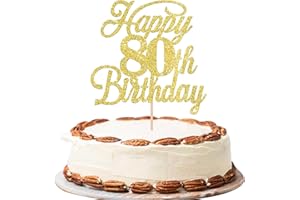 Xsstarmi 1 Pack Happy 80th Birthday Cake Topper Glitter 80 & Fabulous Cheers to 80 Years Old Birthday Cake Pick for Celebrating 80th Birthday Anniversary Party Cake Decorations Supplies Gold