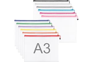 WISYOK dokumentpåsar A3, 12 stycken, 12 färger, 41 × 31 cm | Arkiveringspåsar med dragkedja, vattentäta, för kontor, skola oc