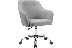 ‎SONGMICS SONGMICS Krzesło biurowe, ergonomiczny fotel, obrotowe siedzisko z regulacją wysokości, pojemność 110 kg, stalowa rama, oddychająca tkanina bawełniana, do biura, sypialni, jasnoszary OBG019G02