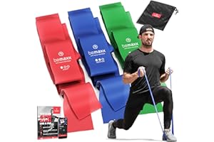 BEMAXX Resistance Bands Set of 3 Levels/Extra Long 2m + Training Guides & Bag | Skin Friendly Elastic Exercise Gym Fitness Latex Band - Glutes Legs Arms Strength Stretching, Women Men Kids